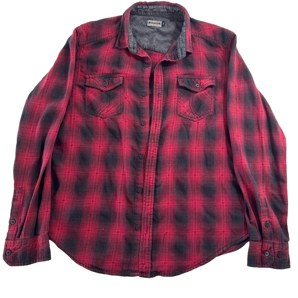 Burnside Men's Plaid Flannel Shirt L Red Black Western Grunge‎ Cotton Blend